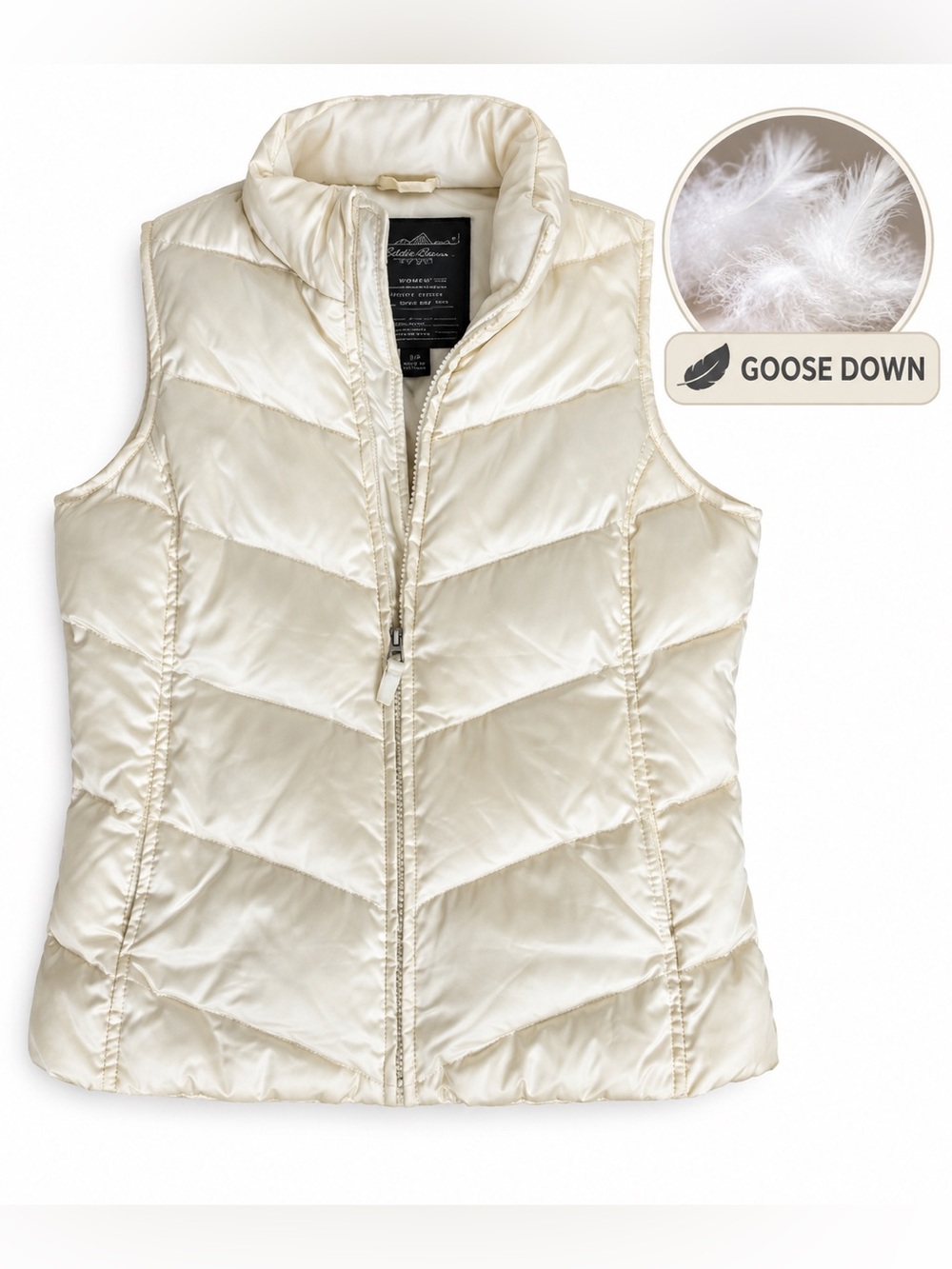 Eddie Bauer Down Vest Women’s Small Ivory Cream Quilted Puffer Goose Down